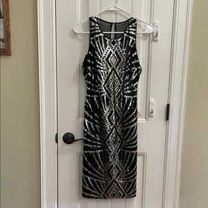 Bisou Bisou Black and Silver Sequin Midi Dress